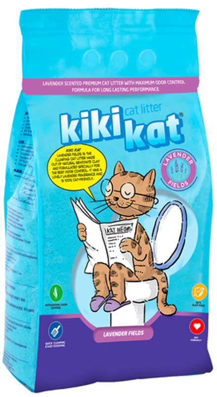 Бентонитовый наполнитель для кошачьего туалета "KikiKat" супер-белый комкующийся с ароматом "Лаванда" 5л