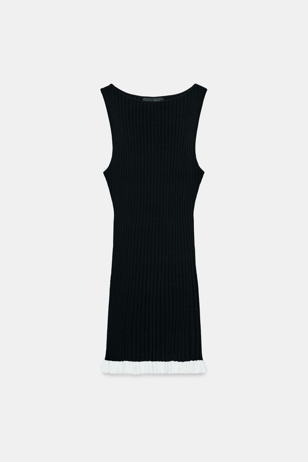ZARA КОРОТКОЕ ТРИКОТАЖНОЕ ПЛАТЬЕ В РУБЧИК, ЧЕРНЫЙ