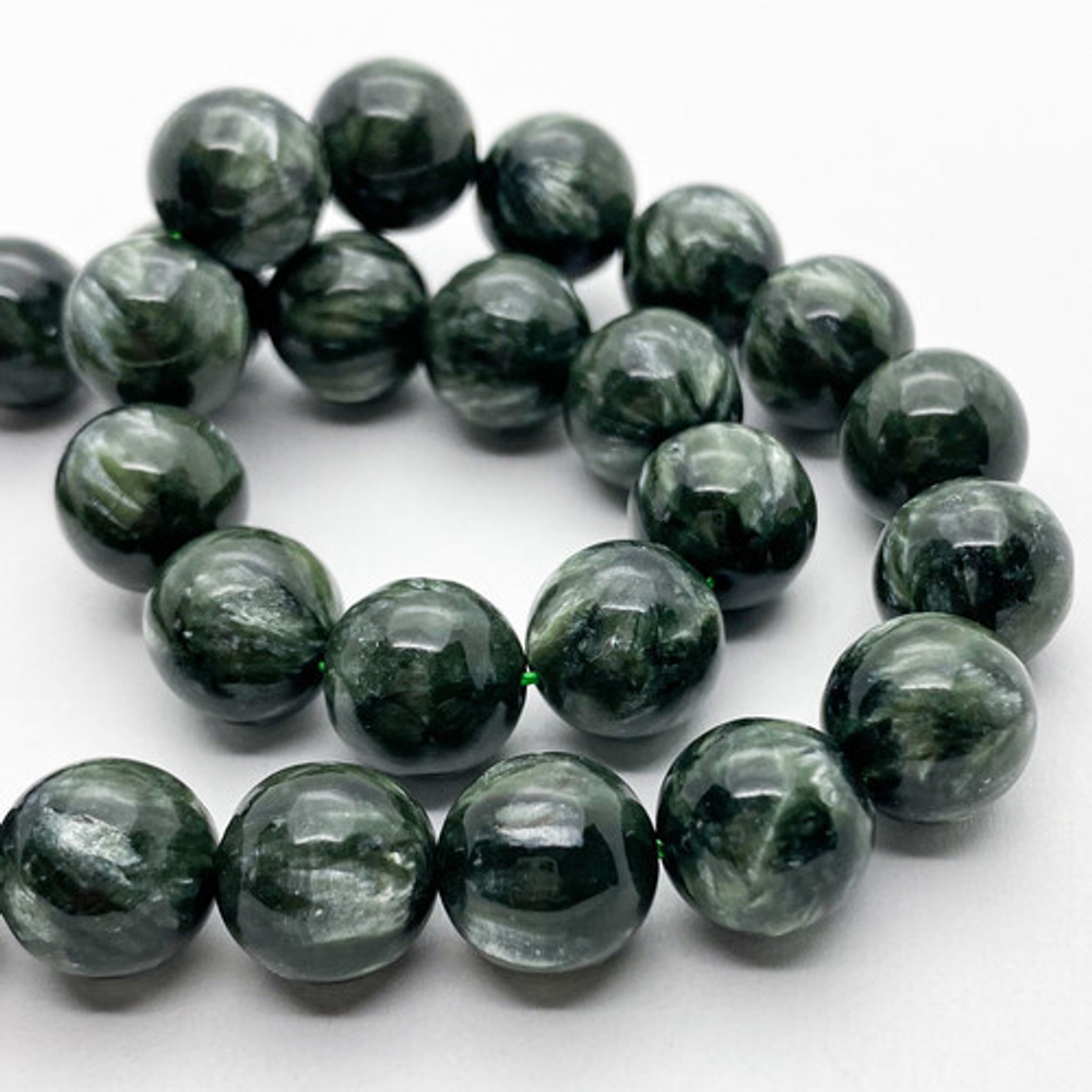 Бусины Серафинит, диаметр 12 мм, цена за 1 шт