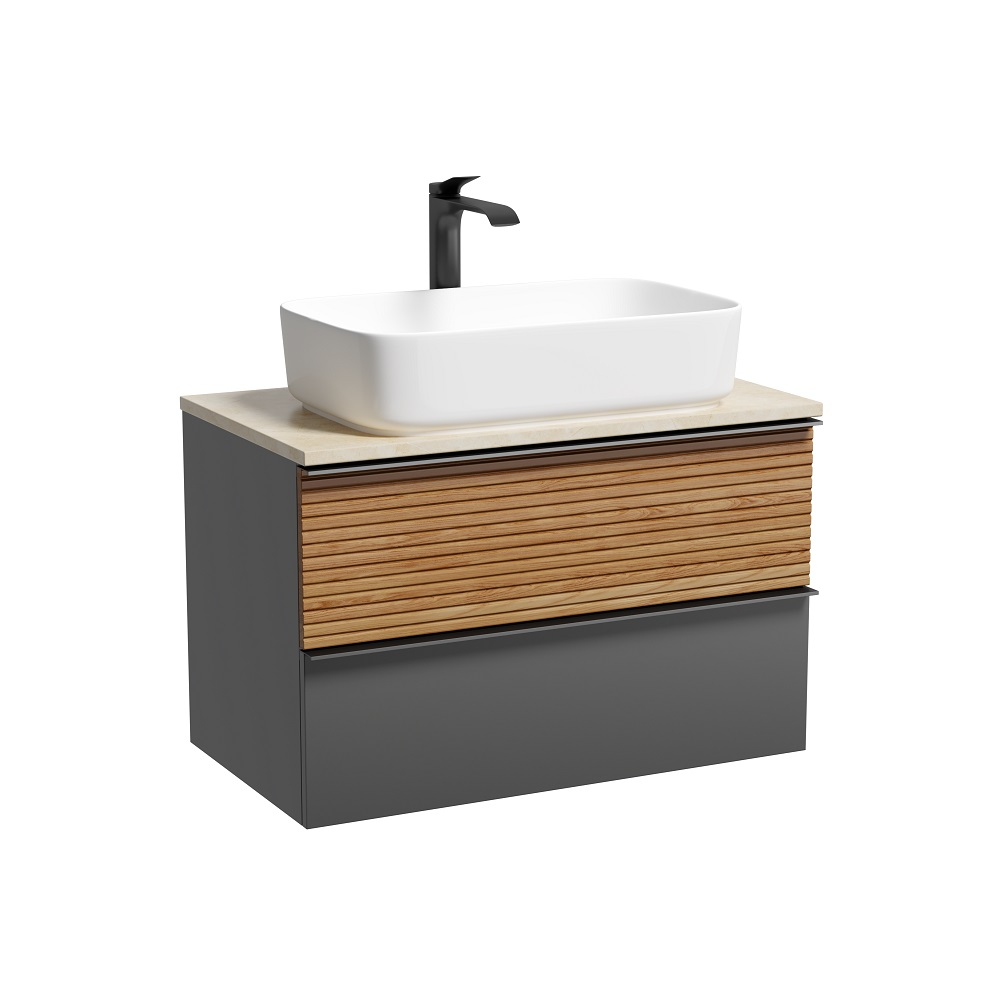 Тумба подвесная Sancos Delta, Дуб красный/графит 790х445х500, под столешницу с отверстием под смеситель, цвет Kreman