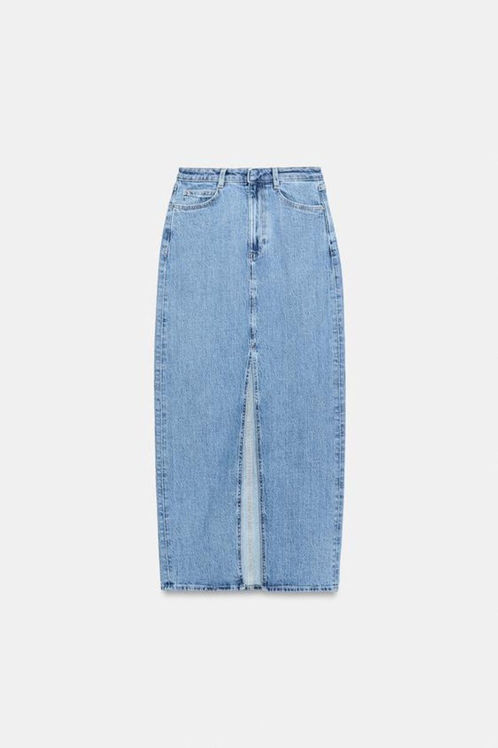 ZARA ЮБКА МИДИ ИЗ ДЕНИМА Z1975 С РАЗРЕЗОМ, ВЫЦВЕТШИЙ СИНИЙ