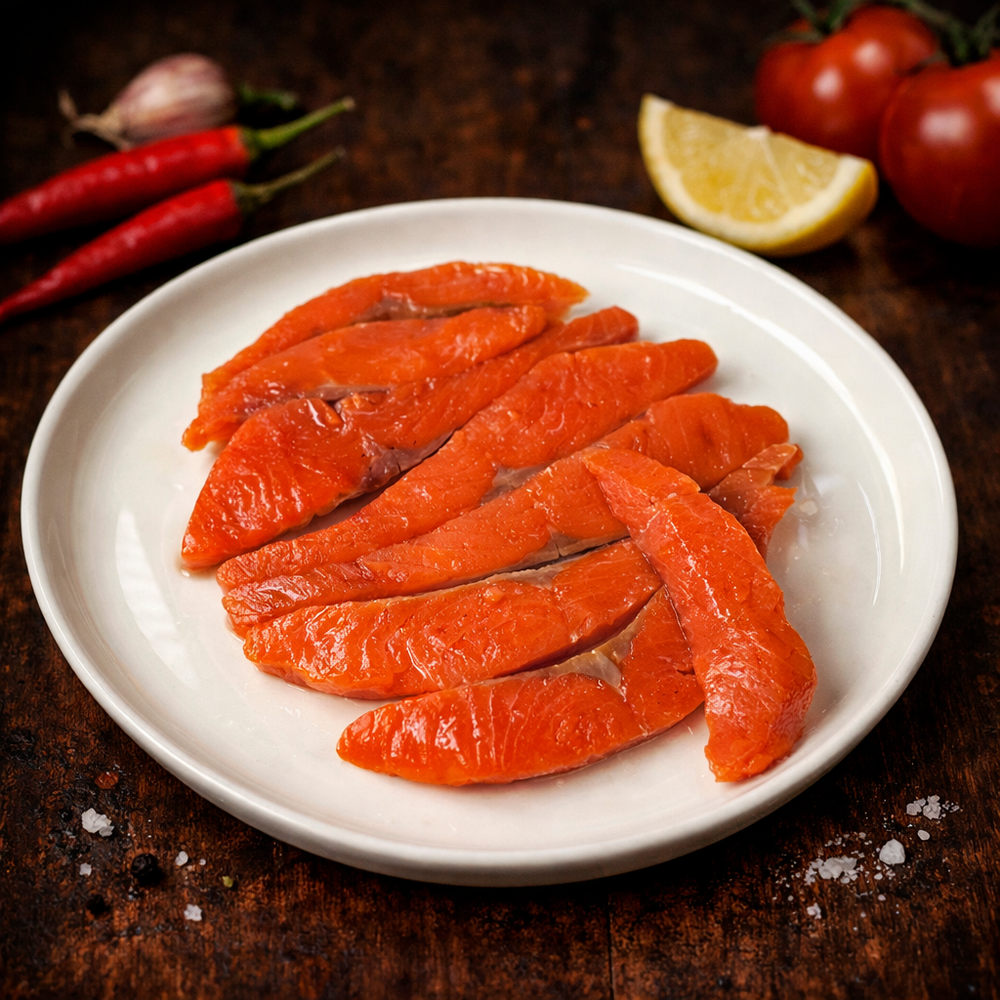 Нерка слабосоленая в масле, филе-ломтики, 500 гр