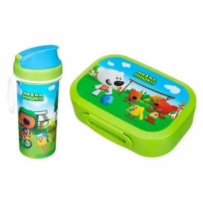 Набор: ланч-бокс 0,98л + стакан с крышкой 0,4л «МИ-МИ-МИШКИ» зеленый