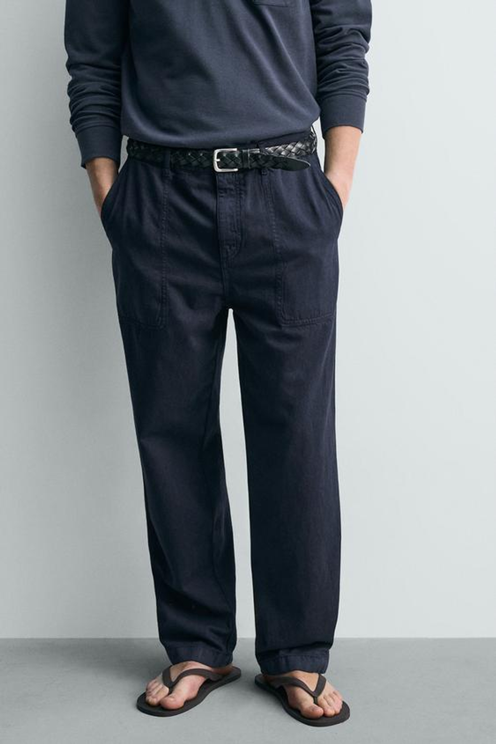 ZARA БРЮКИ STRAIGHT FIT С ЭФФЕКТОМ ПОТЕРТОСТИ, СИНИЙ