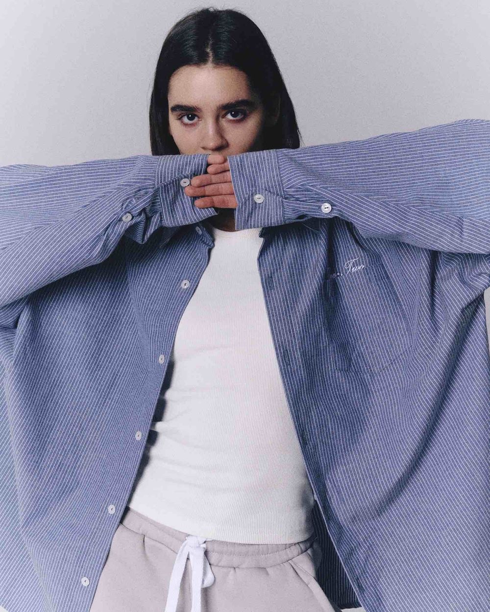 Рубашка One Two Oversized Striped Shirt Dirty-Blue