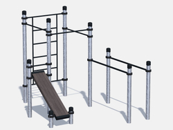 Воркаут комплекс 3 турника, шведская стенка, брусья и наклонная скамья (цинк)