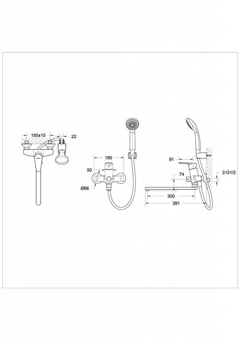 Смеситель для ванны с длинным изливом с аксессуарами Bravat Line