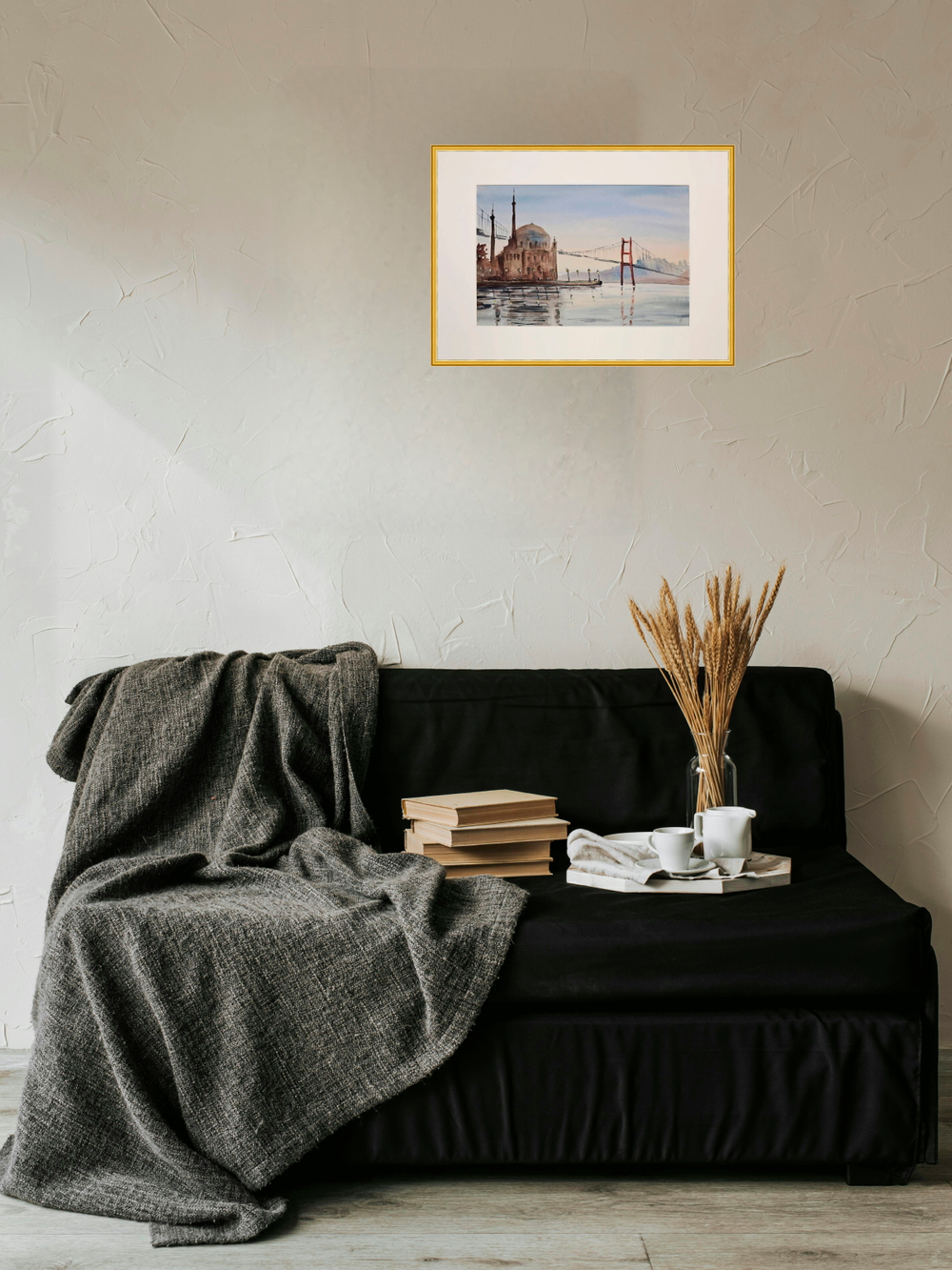 Картина авторская акварельная в паспарту 30х40 см на стену для интерьера "Мечеть Ортакей. Стамбул"