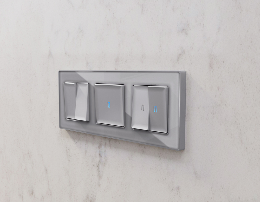 MA502020 Комплект механизма 1-кл выключателя с подсветкой 10000K ALFA Сталь матовый QUANT (AP5020, VM101, G17B)