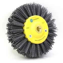 Нейлоновая щетка дисковая Д150 P80 ворс полимер абразив по дереву на УПМ УШМ (болгарка) для браширования и шлифовки ОСБОРН (код 6-012)