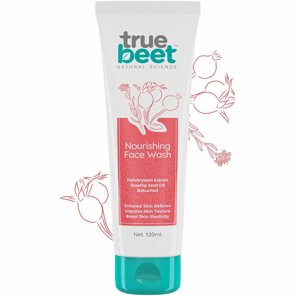 Truebeet Питательное средство для умывания для улучшения текстуры кожи и повышения ее эластичности с маслом семян шиповника, Бакучиолом и экстрактом бессмертника | Для всех типов кожи | Для мужчин и женщин (120 мл)