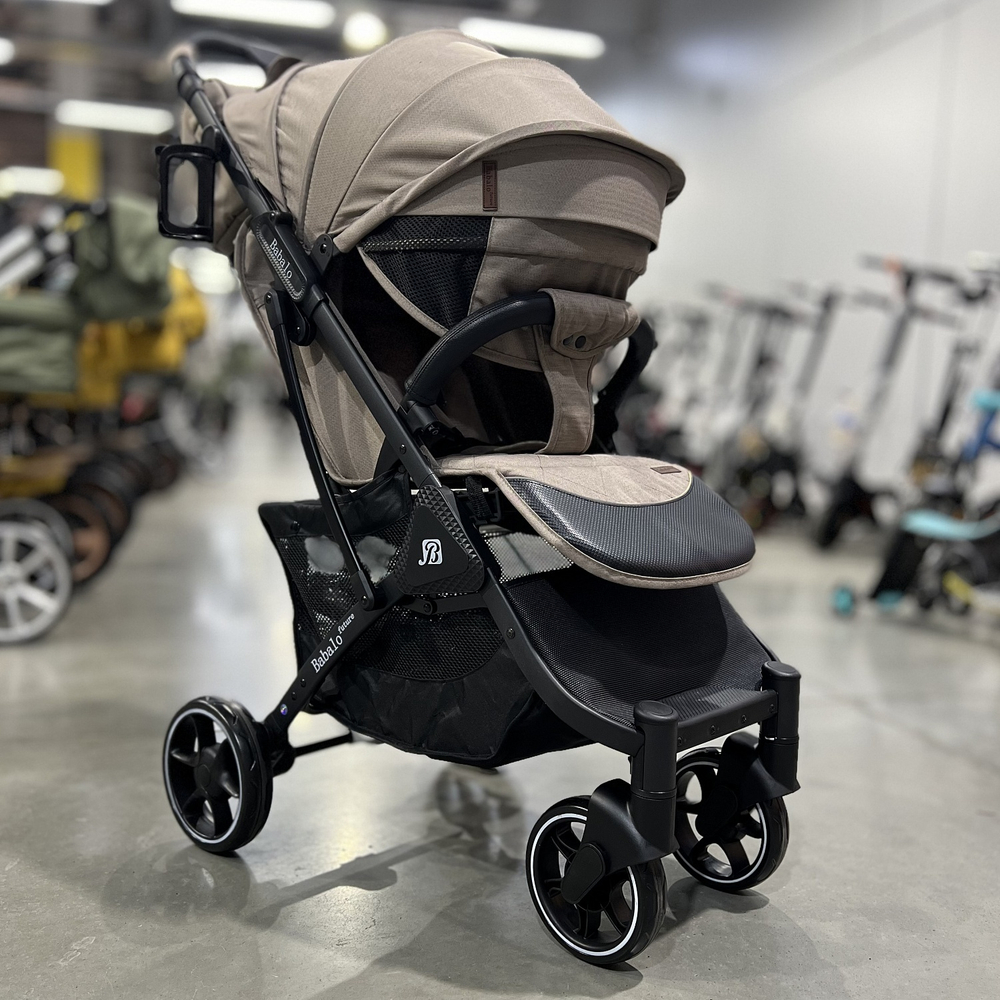 Коляска прогулочная Babalo 2022 Коричневый текстиль на чёрной раме с сумкой