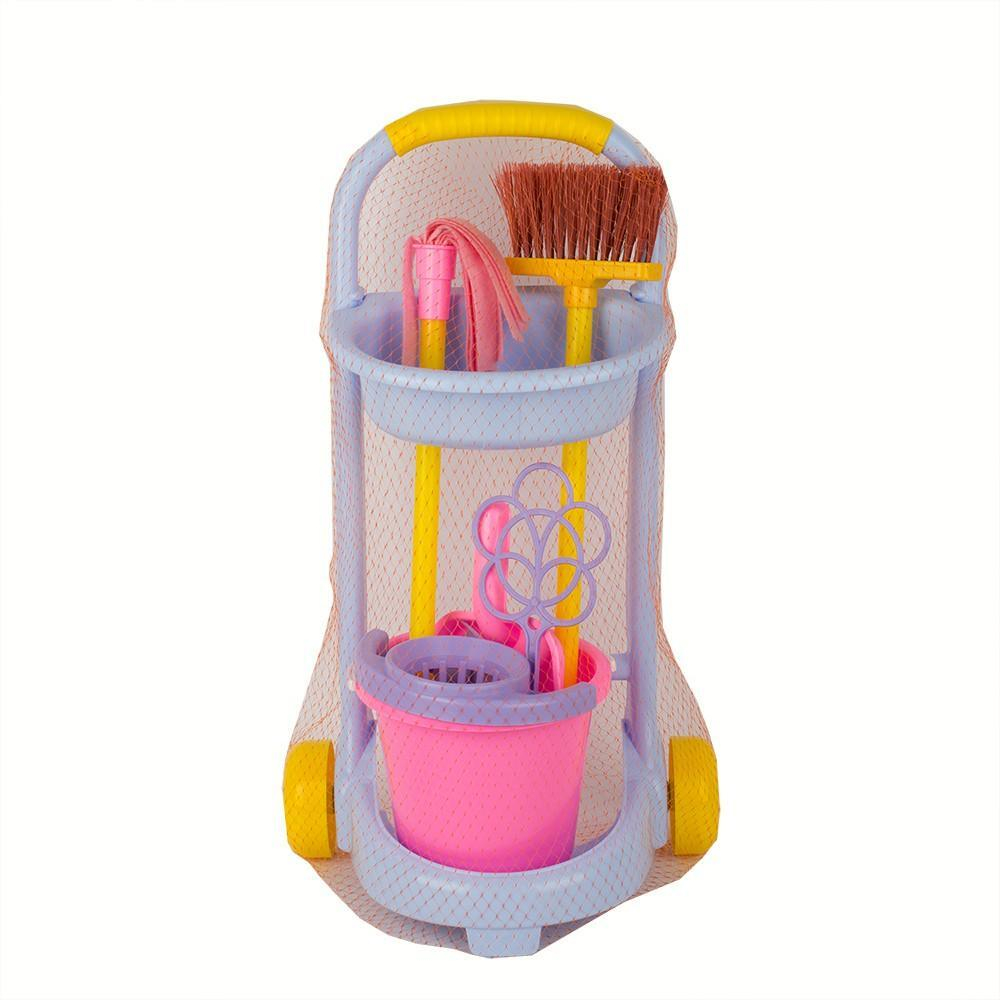 Игровой набор Золушка №4 (щетка, совок. выбивалка, ведро, швабра, тележка, салфетка) (Совтехcтром)