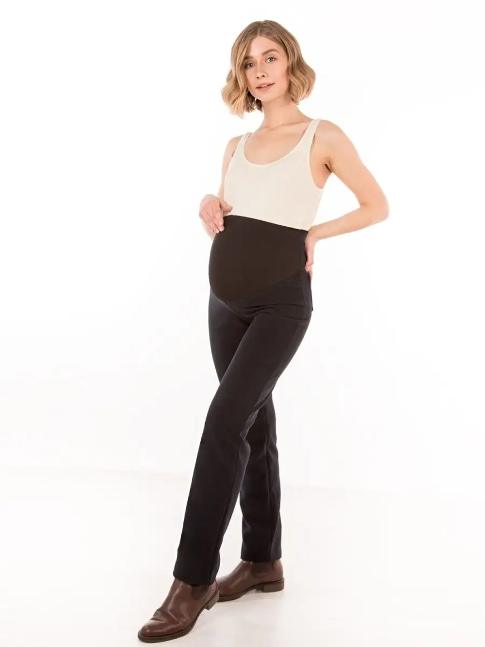 Брюки прямые из твида для беременных синий 3234