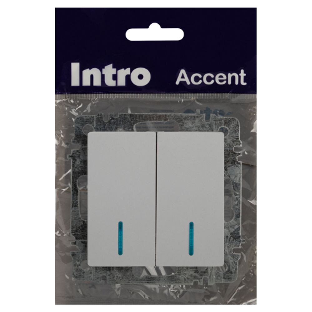 Выключатель Intro Accent 6-105-01 двойной с подсветкой, 10А-250В, IP20, СУ, AL/CU, белый