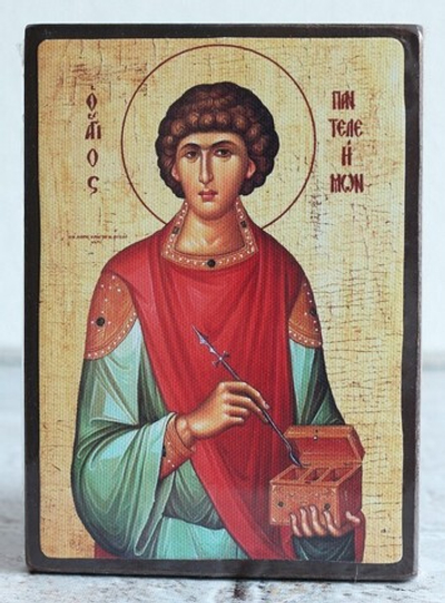 Икона под старину А4. Дерево, холст (святые мужи)