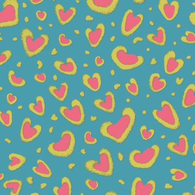 Леопардовые сердца / голубой-желтый-розовый