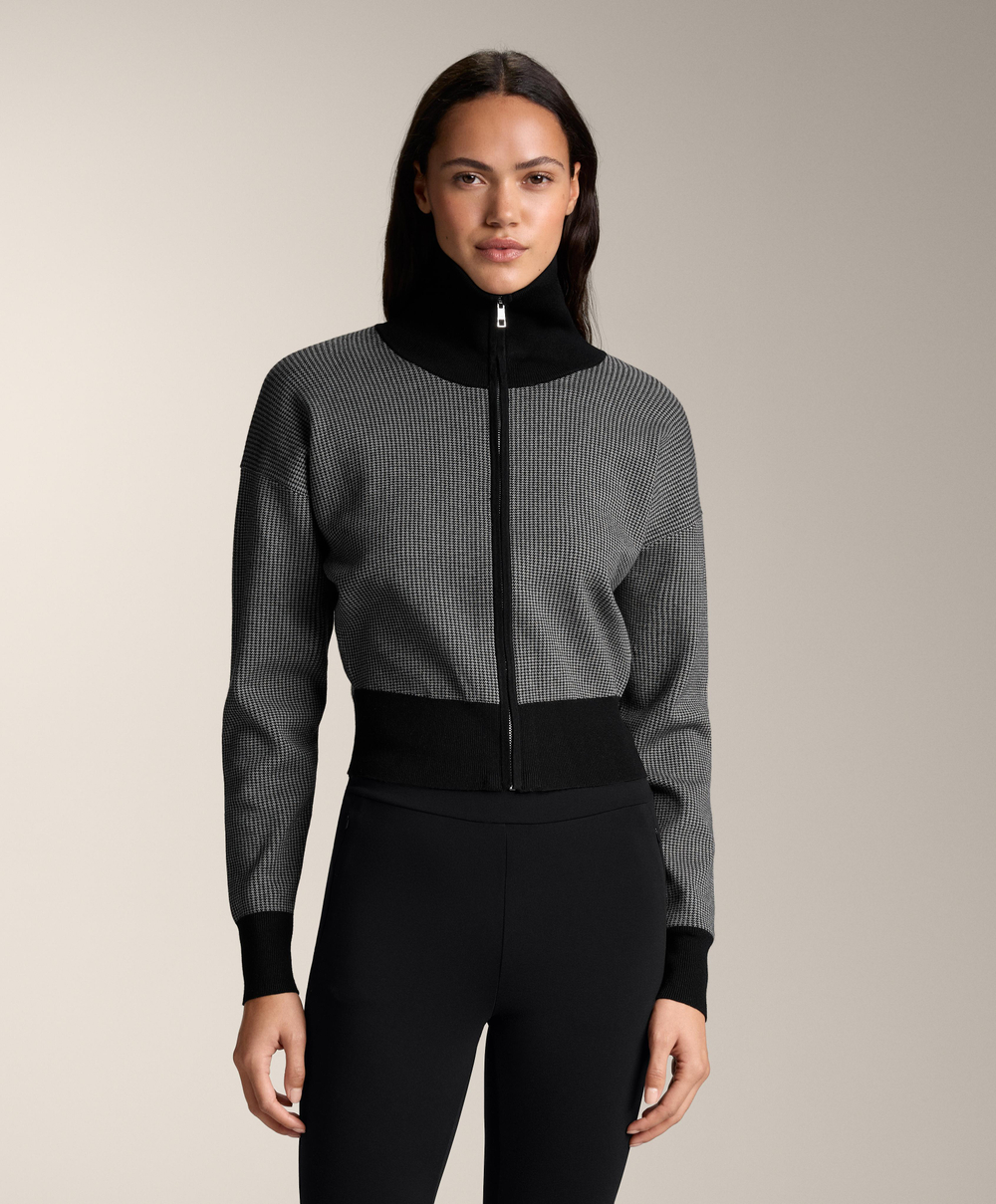 Oysho Вязаная куртка с принтом «гусиная лапка», черный