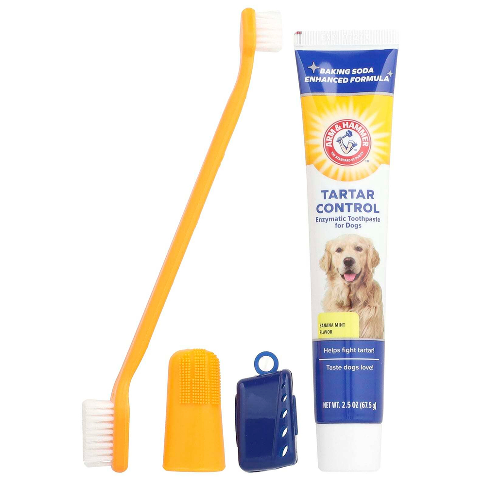 Arm & Hammer, Tartar Control, стоматологический набор для собак, банан и мята, набор из 4 предметов