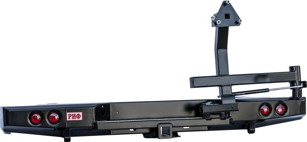 Бампер силовой задний Nissan NP300 до 2010 (кузов 1400 мм) с квадратом под фаркоп, калиткой, фонарями, подсветкой номера РИФ