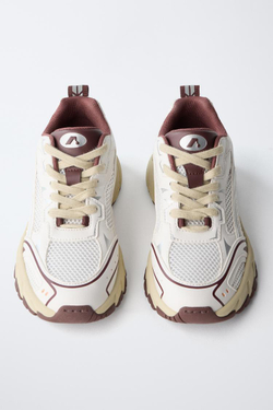 ZARA СПОРТИВНЫЕ КРОССОВКИ С СЕТЧАТЫМИ ДЕТАЛЯМИ, ГРАНАТОВЫЙ