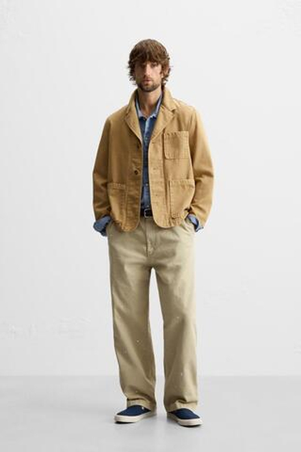 ZARA БЛЕЙЗЕР RELAXED FIT ИЗ ТКАНИ С ЭФФЕКТОМ ПОТЕРТОСТИ, ТАБАЧНЫЙ