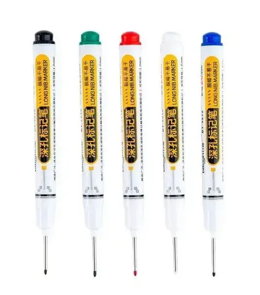 Маркер строительный тонкий разметочный с длинным наконечником, набор 5 шт.