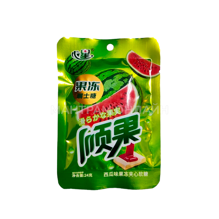 Конфеты жевательные с желейной начинкой вкус арбуз 24 г