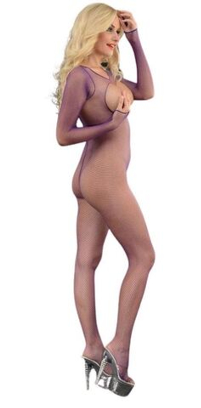 Фиолетовый комбинезон-сетка с вырезами на груди и в шагу (Размер: S-M-L) (Цвет: фиолетовый)