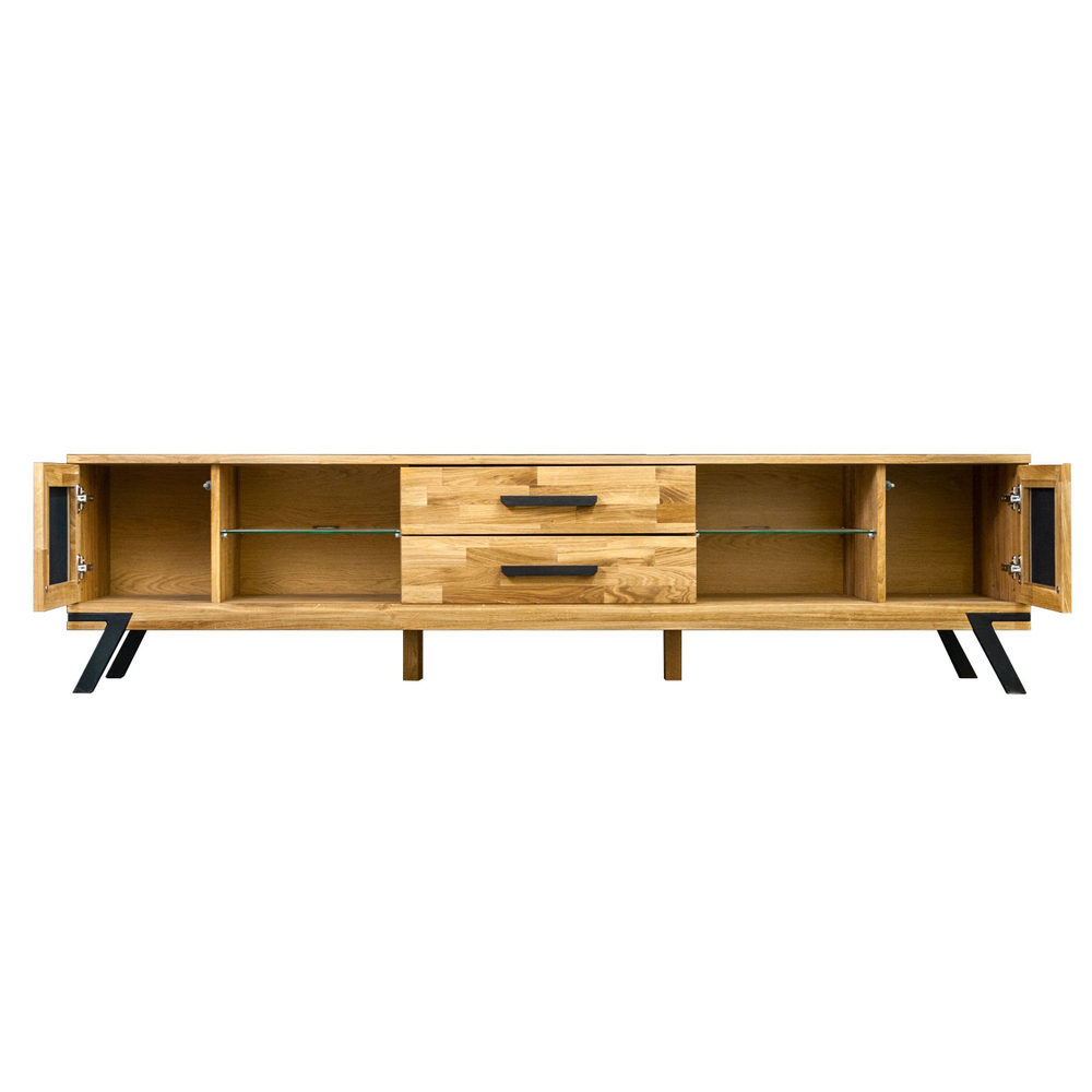 Тумба под телевизор Флеверс 220 см, массив дуба, металл. комплектующие