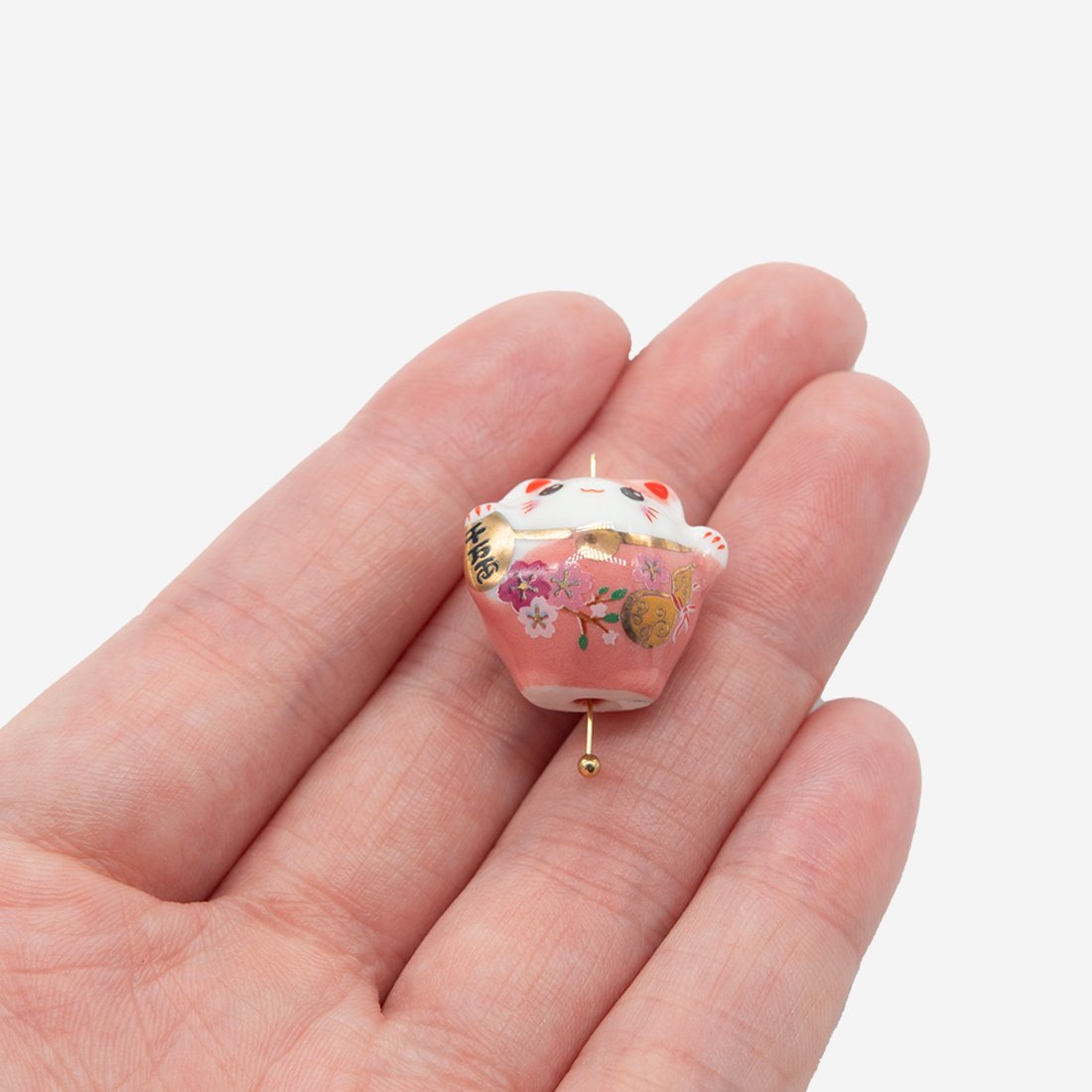 Бусина "Манэки-Нэко", 17,3*19мм, розовая, глазурированный фарфор