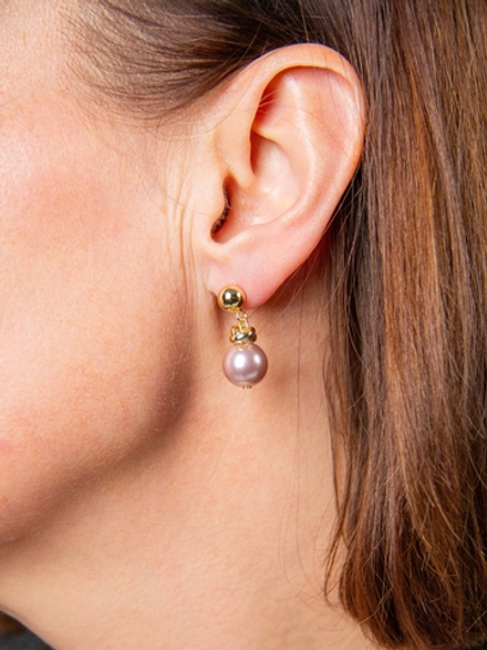 Серьги пусеты "Бланш" из жемчуга розовый щербет на золотой швензе