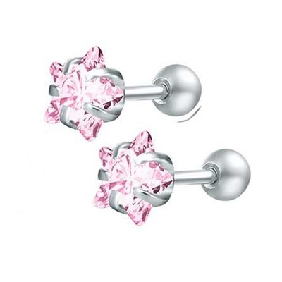 Микроштанга ( 6 мм) для пирсинга уха с розовым кристаллом Звезда 4 мм. Медицинская сталь. 1шт.