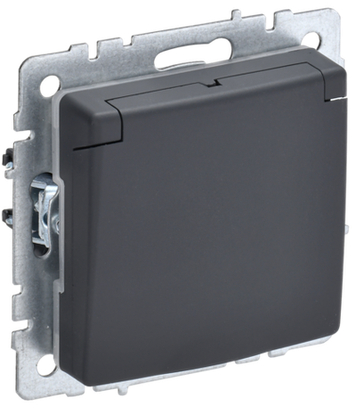 BRITE Розетка 1-местная с заземлением с защитными шторками и крышкой 16А IP44 РСбш10-3-44-БрГ графит IEK