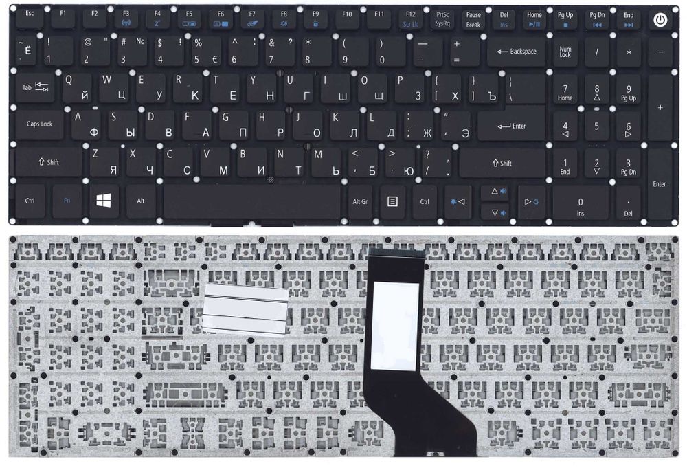 Клавиатура для ноутбука Acer V3-574G, E5-573 Series. Плоский Enter. Черная, без рамки