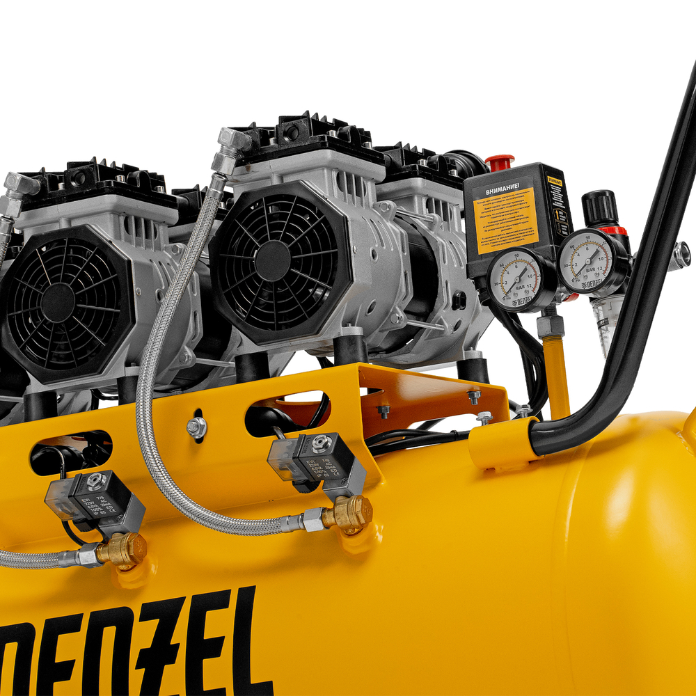 Компрессор безмасляный, малошумный DLS 1800/100,1800 Вт, 3x600, 100 л, 345 л/мин Denzel