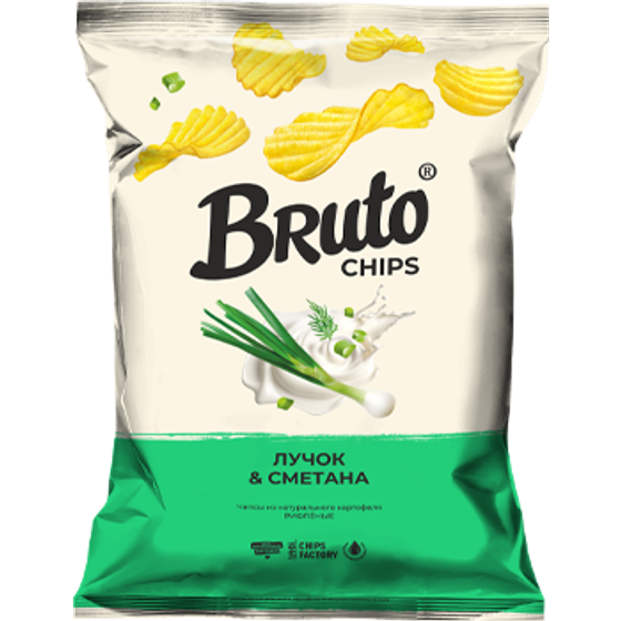 Чипсы BRUTO FLAVOR Рифленые лучок сметана 120гр (18шт)
