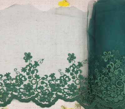 Вышивка на сетке, ш. 36 см, тёмно-зелёный