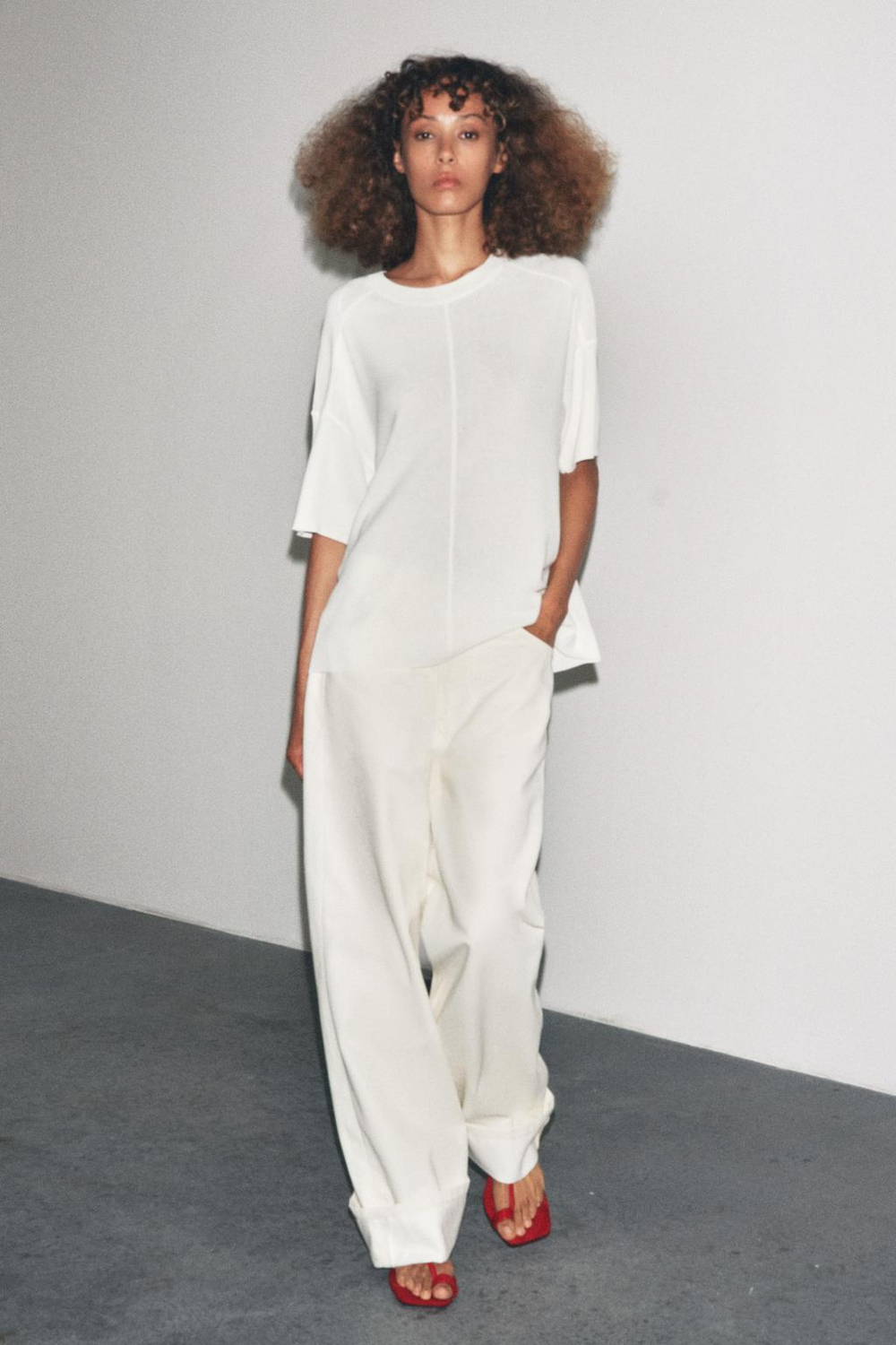 ZARA ОДНОТОННЫЙ ТОП ОВЕРСАЙЗ, БЕЛЫЙ