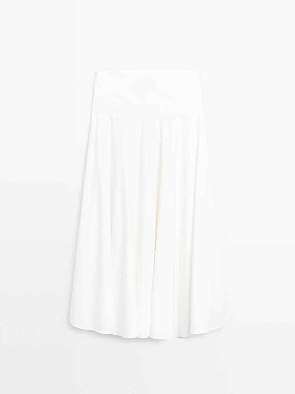 Massimo Dutti Миди-юбка из 100% хлопка с кокеткой, белый