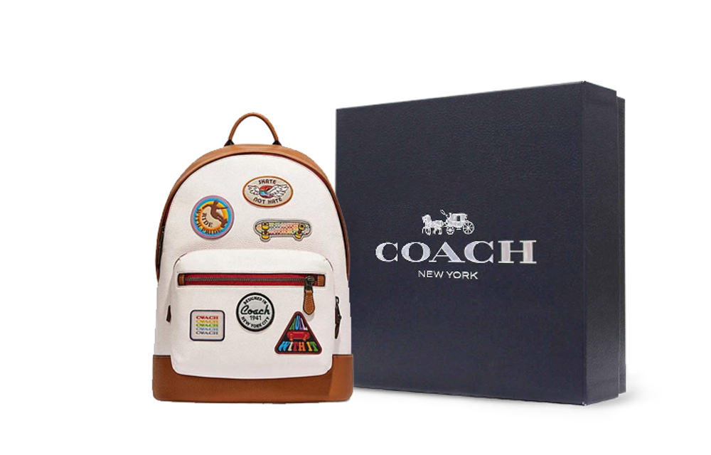 COACH West Cow Leather With Textile Backpack Regular Women"s White & Brown