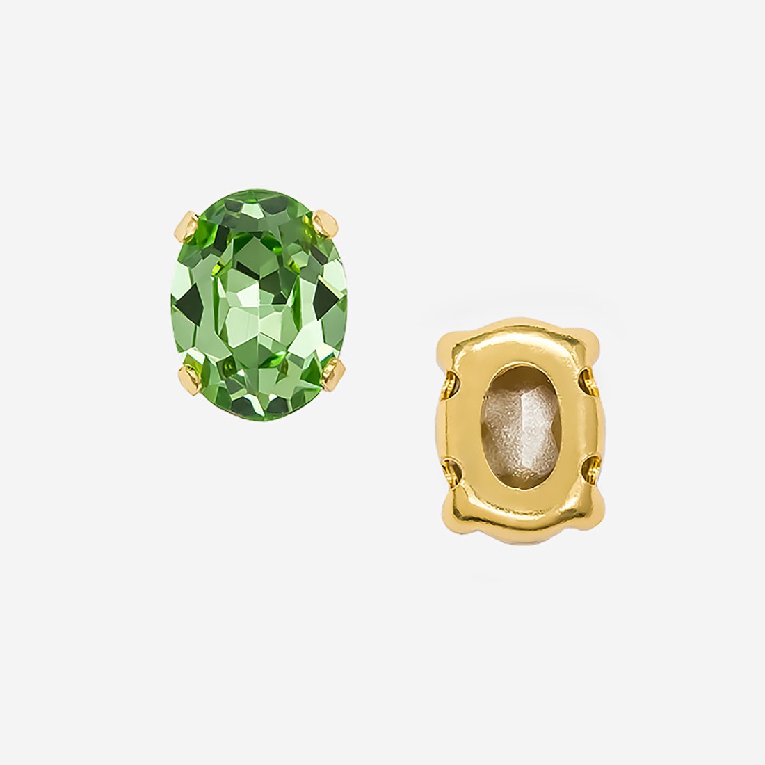 Кристалл Овал (Oval Fancy Stone) в цапах, оттенок "Перидот"/"Peridot", 8*6мм, позолота