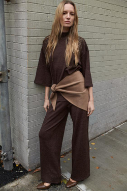 ZARA БАЗОВЫЕ БРЮКИ ПИКЕ, ТЕМНО-КОРИЧНЕВЫЙ, ТЕМНО-КОРИЧНЕВЫЙ