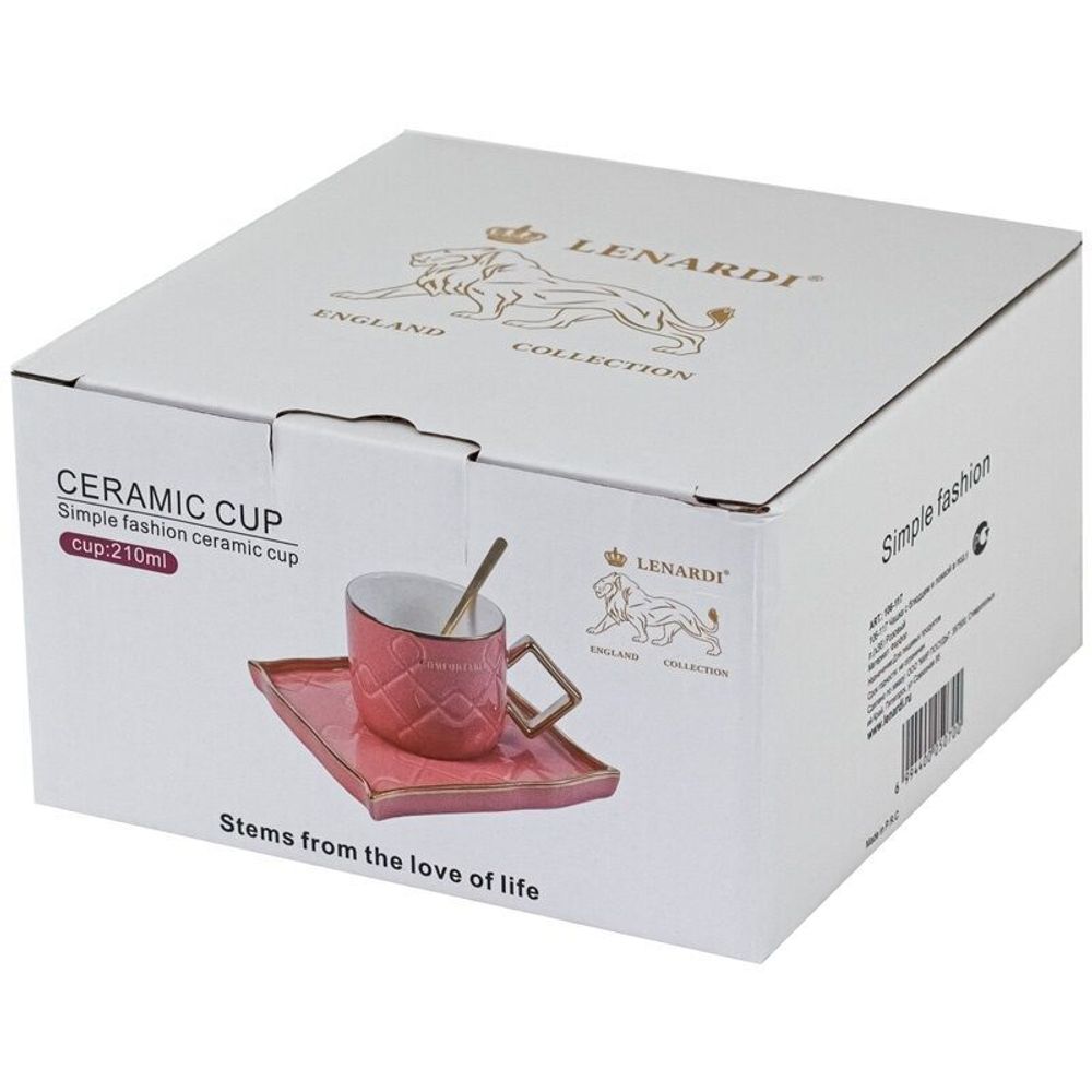 Lenardi 106-119 Чашка 210 мл с блюдцем и ложкой в под.уп.(х36)Фарфор