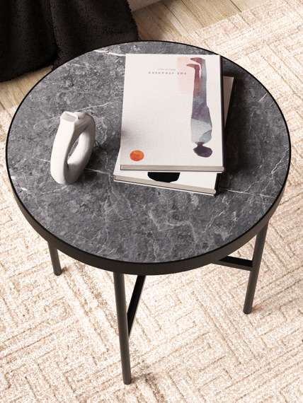 Стол журнальный МеталлАрт М011 черный мрамор/черный малый