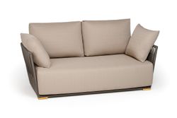 "Форли" диван 2-местный плетеный из роупа, каркас алюминий светло-серый (RAL7035) муар, роуп серо-коричневый 23мм, ткань Mossle бежевая