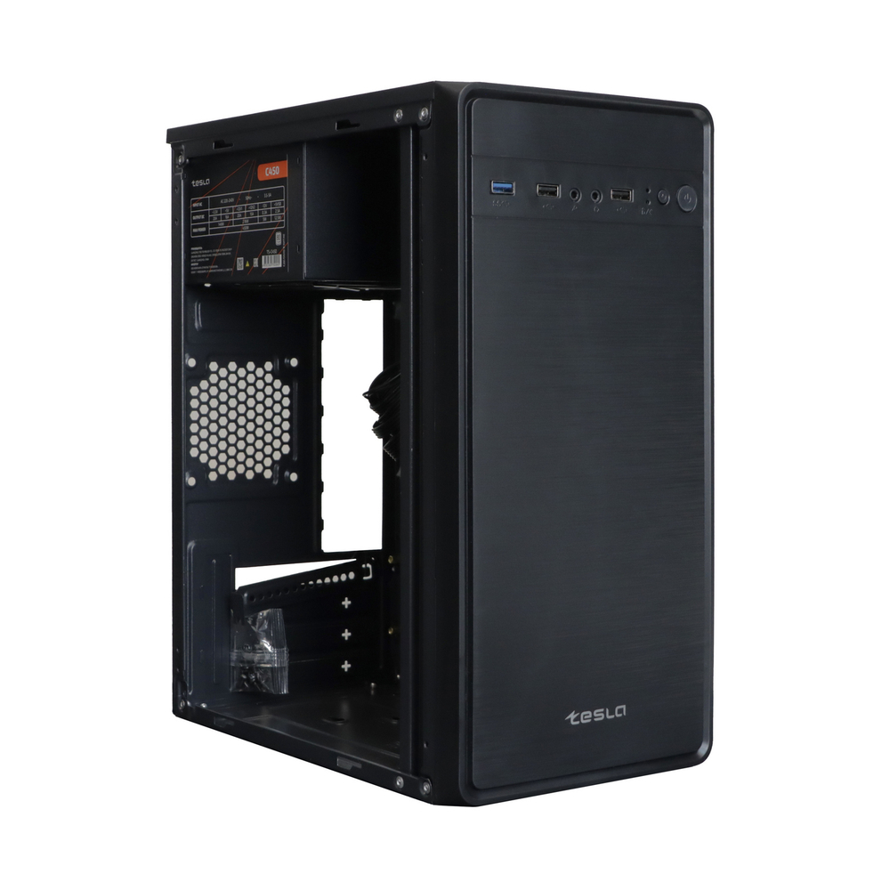 Корпус TESLA 1708U3BM, БП:450W, mATX, чёрный, 2xUSB2, 1xUSB3 (TSL-1708U3-450W-BM)