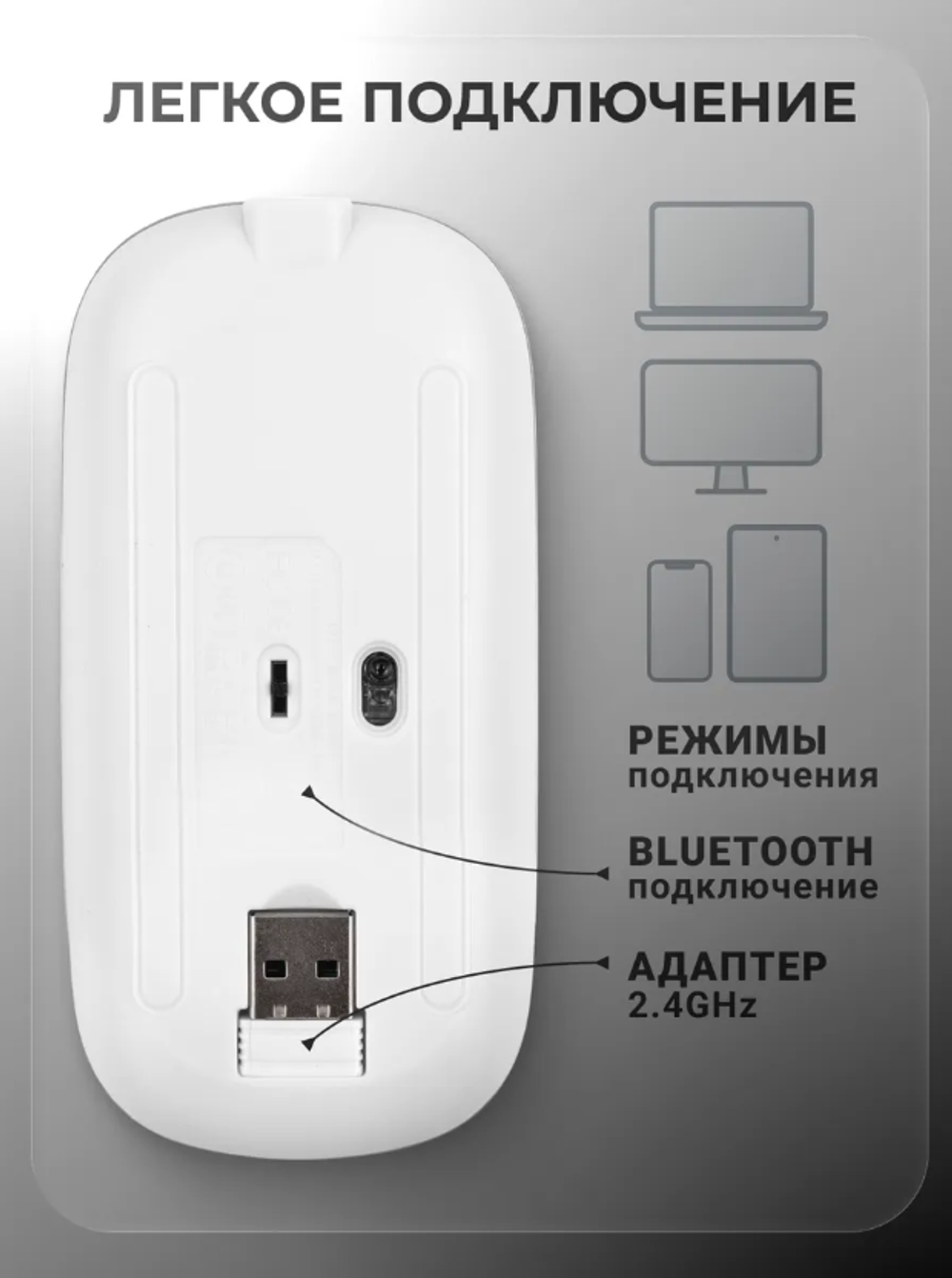 Мышь компьютерная с Bluetooth и подсветкой, белая
