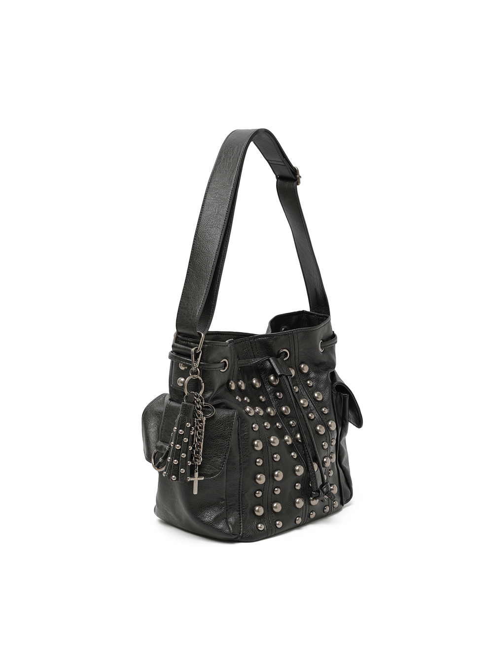 Сумка На Плечо Cleo Black Washed Faux Leather Studded Bucket Bag