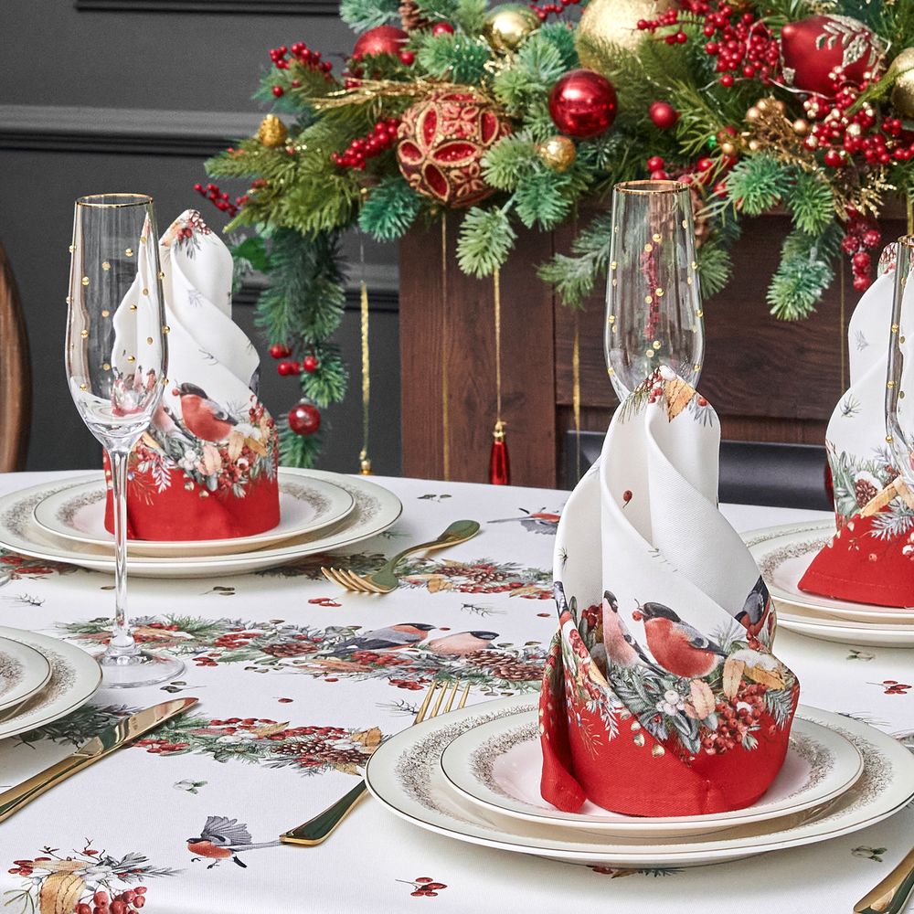 НАБОР САЛФЕТОК ИЗ 2-Х ШТ "МОРОЗКО.СНЕГИРИ",40Х40СМ, 100% ХЛОПОК,КРАСНЫЙ,ТВИЛ